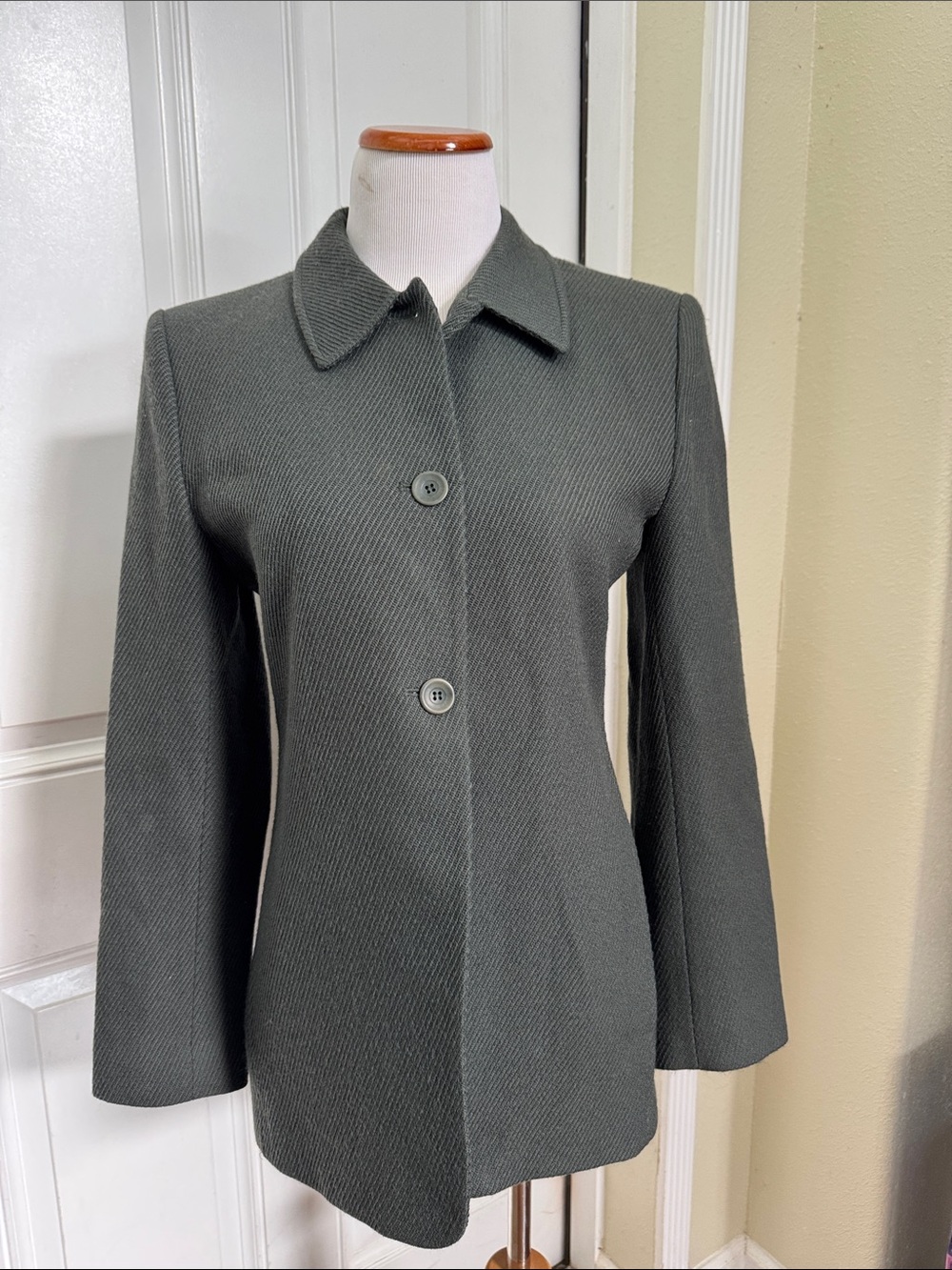 Women’s Tailored Charcoal Pea jacket - Sleek Two-Button Jacket jones New York